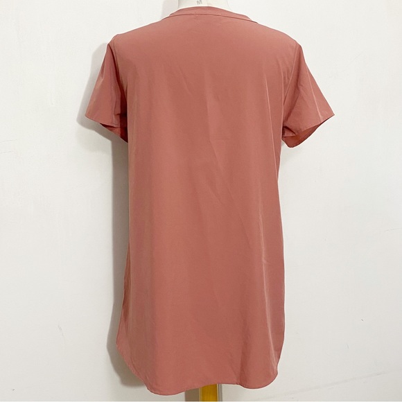 RED brand v-neck lace up silky feel short sleeve woven polyester top M - Picture 4 of 7